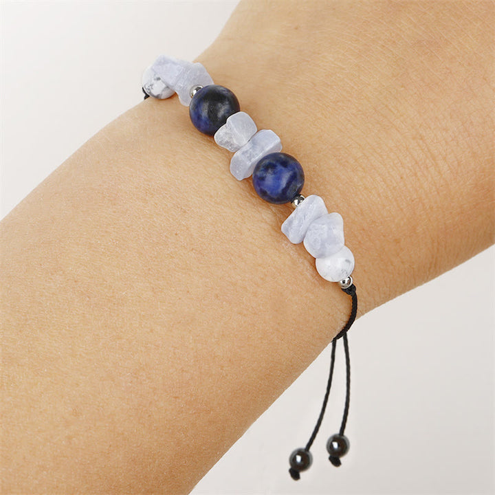 Buddha Stones Ne me faites pas rugir Agate violette Agate dentelle bleue Bracelet de protection en sodalite bleue