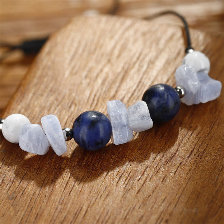 Buddha Stones Ne me faites pas rugir Agate violette Agate dentelle bleue Bracelet de protection en sodalite bleue