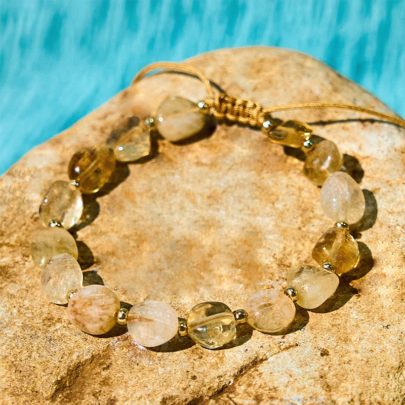 Bracelet porte-bonheur tressé en citrine de forme irrégulière Buddha Stones