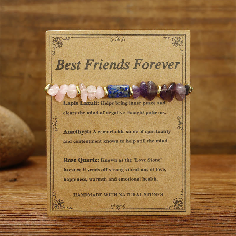 Bracelet spirituel Buddha Stones Best Friends Forever en améthyste, quartz rose, lazurite et lapis-lazuli - image 1