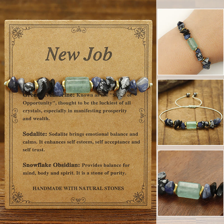 Bracelet énergétique Buddha Stones New Job en aventurine verte, sodalite, flocon de neige et obsidienne