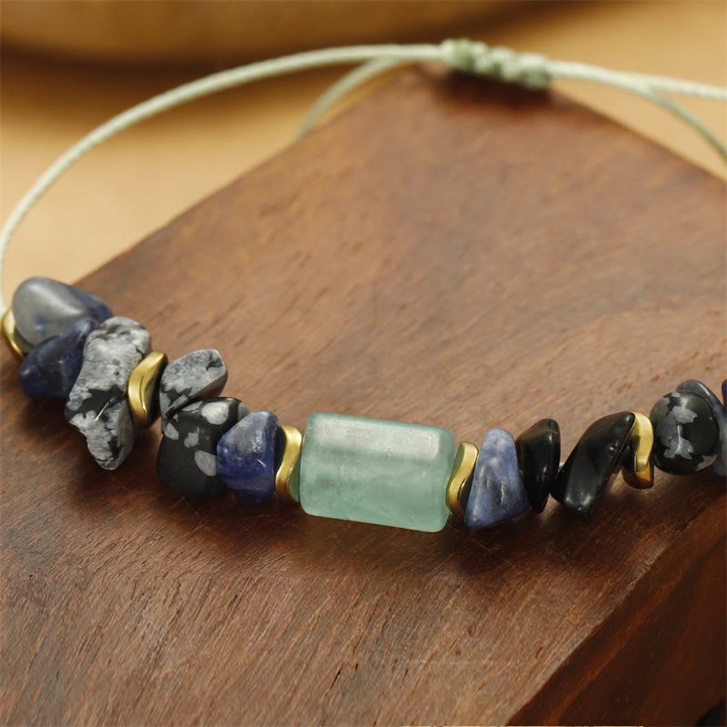 Bracelet énergétique Buddha Stones New Job en aventurine verte, sodalite, flocon de neige et obsidienne