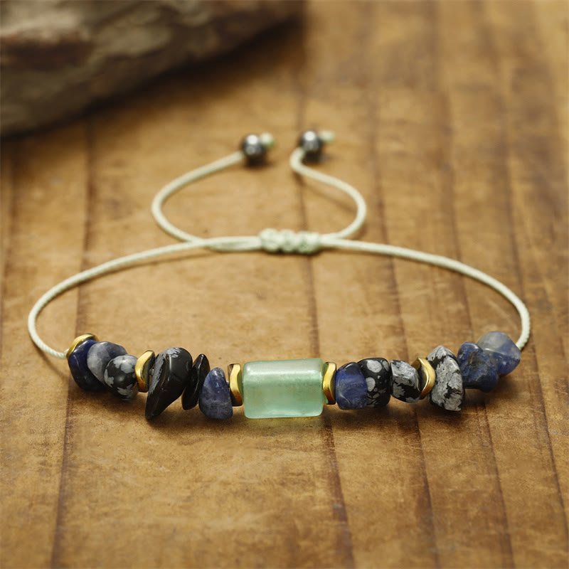 Bracelet énergétique Buddha Stones New Job en aventurine verte, sodalite, flocon de neige et obsidienne