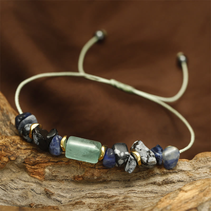 Bracelet énergétique Buddha Stones New Job en aventurine verte, sodalite, flocon de neige et obsidienne