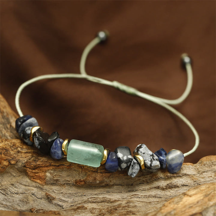Bracelet énergétique Buddha Stones New Job en aventurine verte, sodalite, flocon de neige et obsidienne