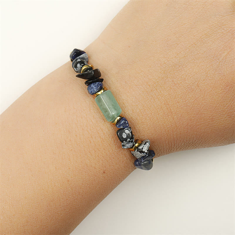 Bracelet énergétique Buddha Stones New Job en aventurine verte, sodalite, flocon de neige et obsidienne