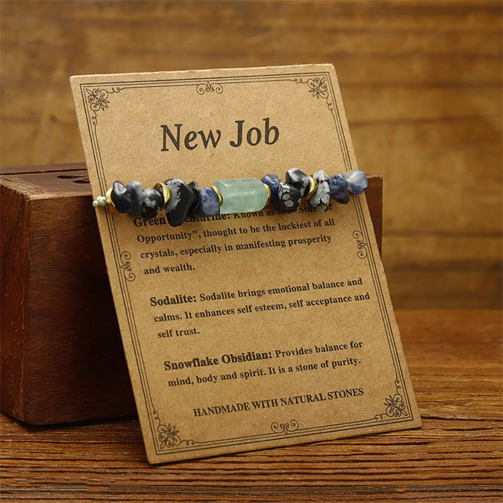 Bracelet énergétique Buddha Stones New Job en aventurine verte, sodalite, flocon de neige et obsidienne