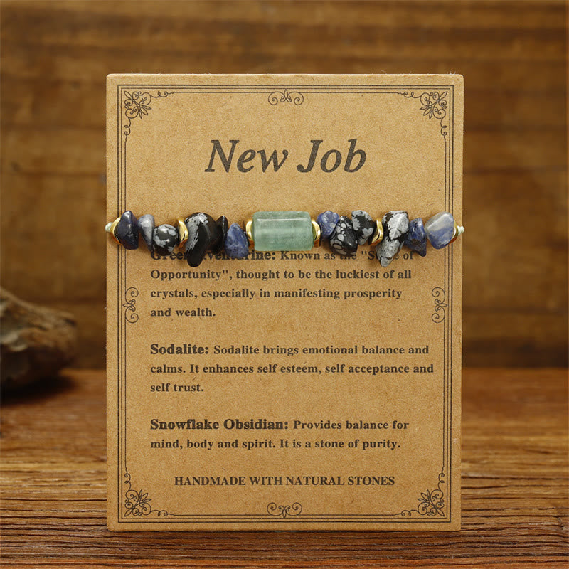 Bracelet énergétique Buddha Stones New Job en aventurine verte, sodalite, flocon de neige et obsidienne