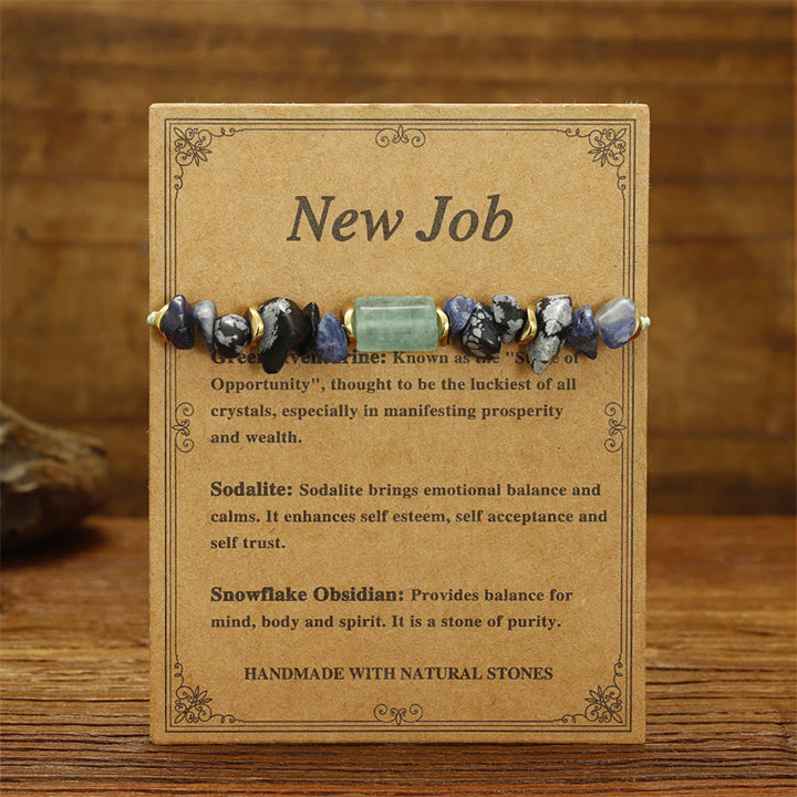 Bracelet énergétique Buddha Stones New Job en aventurine verte, sodalite, flocon de neige et obsidienne