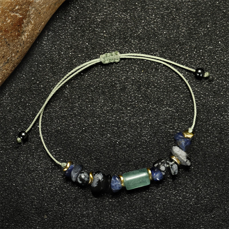 Bracelet énergétique Buddha Stones New Job en aventurine verte, sodalite, flocon de neige et obsidienne