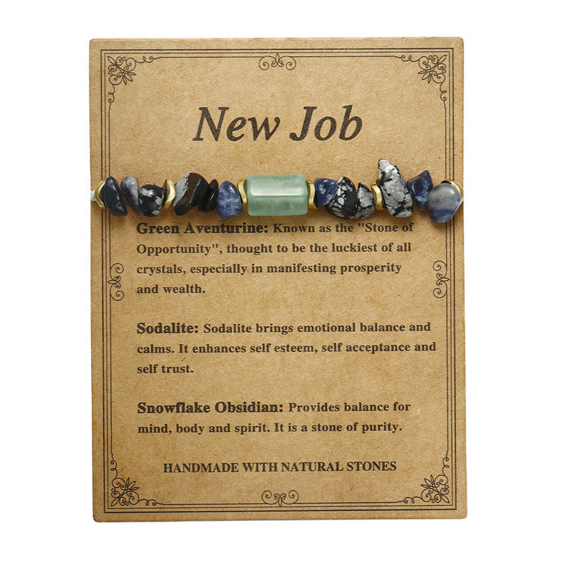 Bracelet énergétique Buddha Stones New Job en aventurine verte, sodalite, flocon de neige et obsidienne