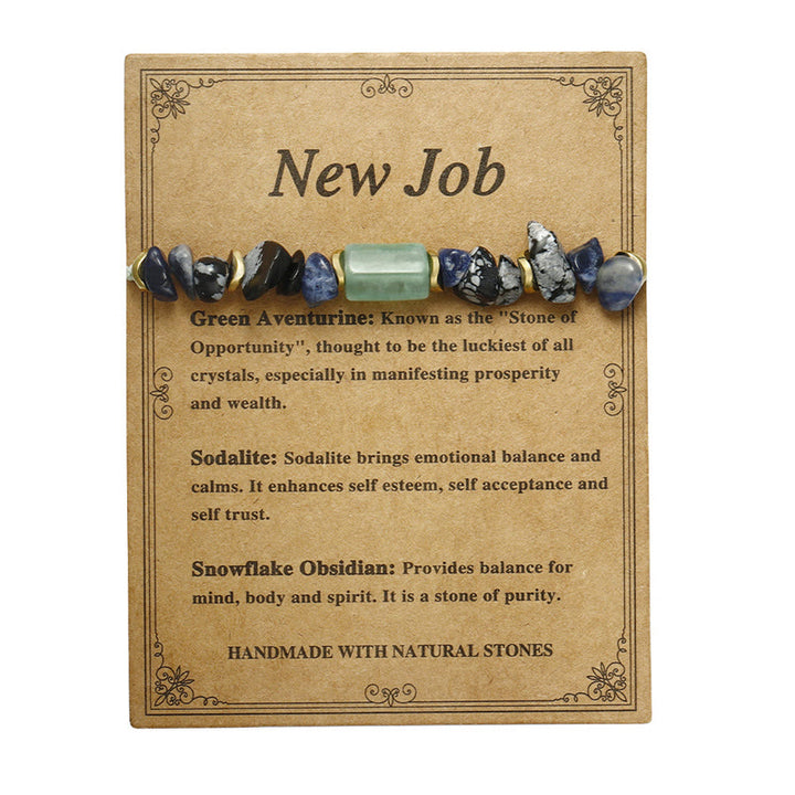Bracelet énergétique Buddha Stones New Job en aventurine verte, sodalite, flocon de neige et obsidienne