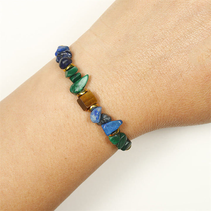 Bracelet anti-anxiété en pierre de Bouddha, malachite, œil de tigre, lazurite et lapis-lazuli, pour des ondes positives - image 5