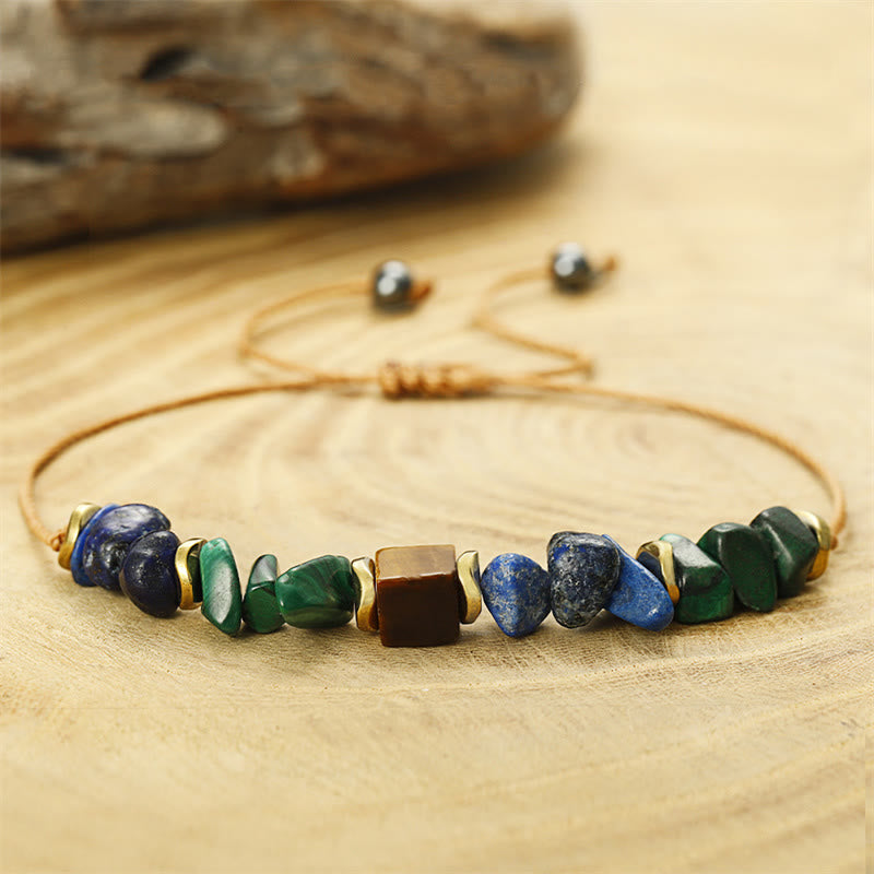 Bracelet anti-anxiété en pierre de Bouddha, malachite, œil de tigre, lazurite et lapis-lazuli, pour des ondes positives - image 3