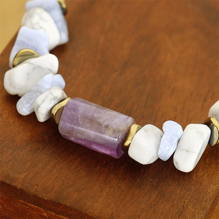 Bracelet de Buddha Stones déstressant en améthyste, agate et howlite bleues