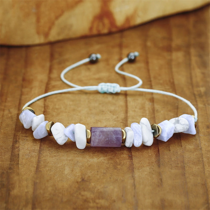 Bracelet de Buddha Stones déstressant en améthyste, agate et howlite bleues