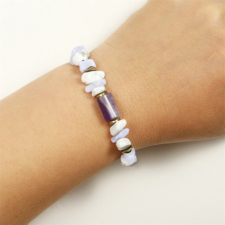 Bracelet de Buddha Stones déstressant en améthyste, agate et howlite bleues