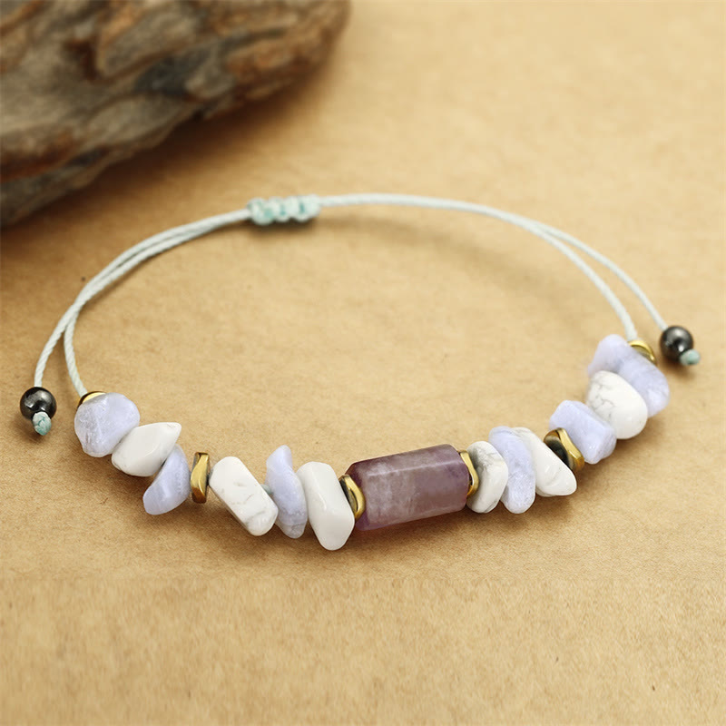Bracelet de Buddha Stones déstressant en améthyste, agate et howlite bleues