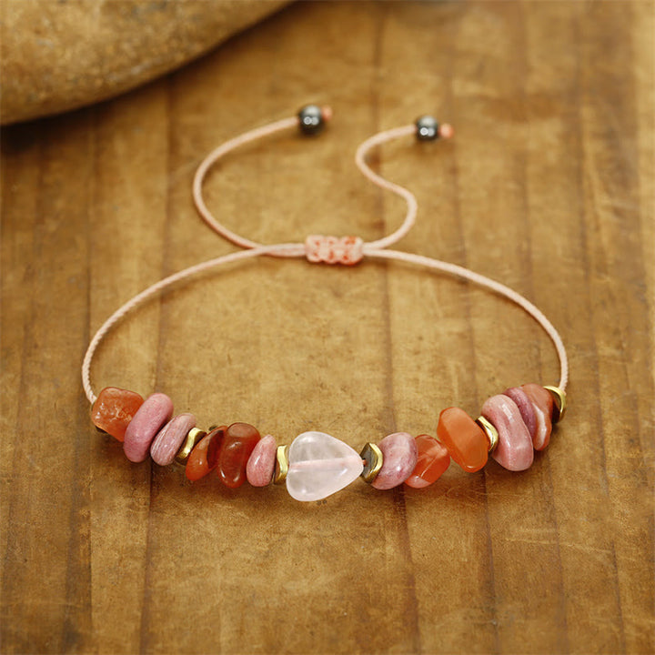 Bracelet de relations en quartz rose, rhodonite et cornaline de Buddha Stones Stones Thinking Of You