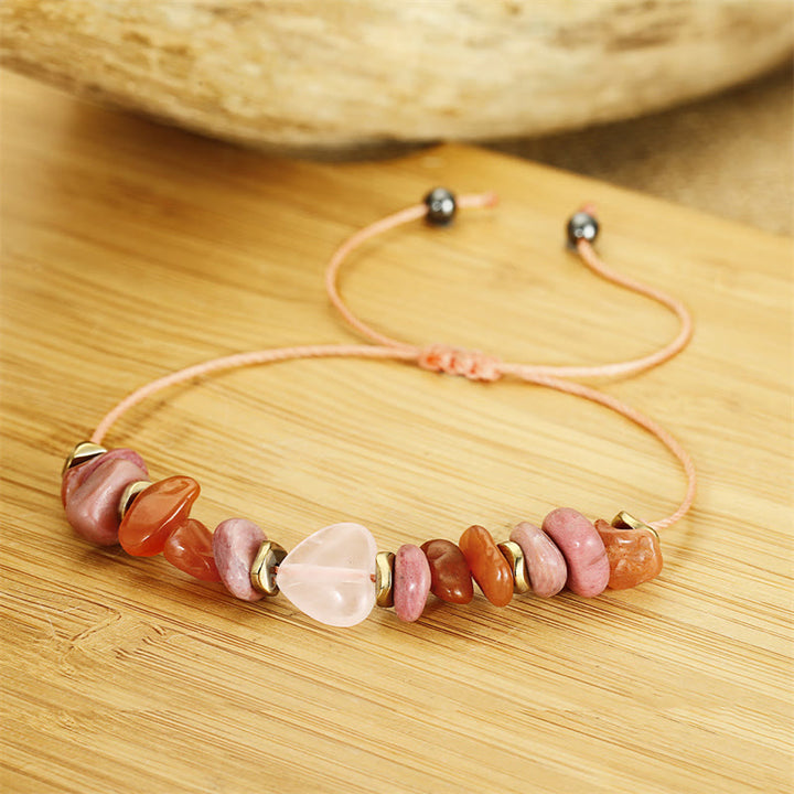 Bracelet de relations en quartz rose, rhodonite et cornaline de Buddha Stones Stones Thinking Of You
