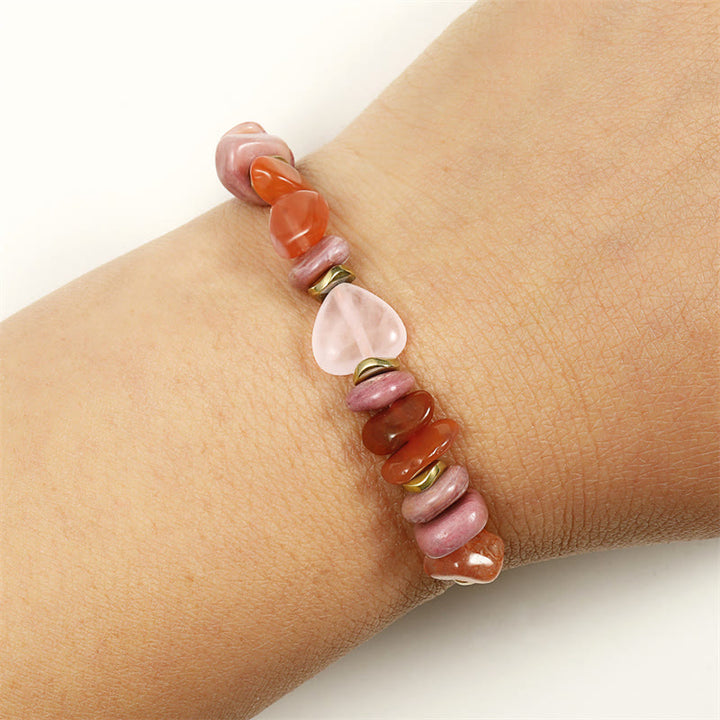 Bracelet de relations en quartz rose, rhodonite et cornaline de Buddha Stones Stones Thinking Of You