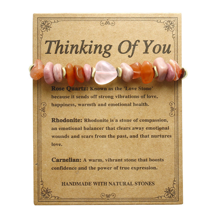 Bracelet de relations en quartz rose, rhodonite et cornaline de Buddha Stones Stones Thinking Of You