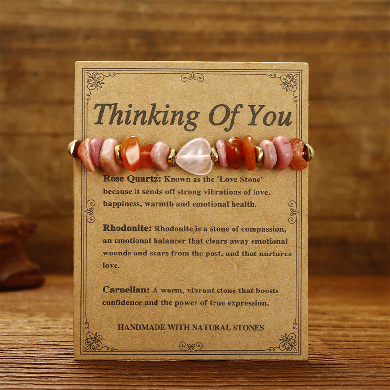Bracelet de relations en quartz rose, rhodonite et cornaline de Buddha Stones Stones Thinking Of You