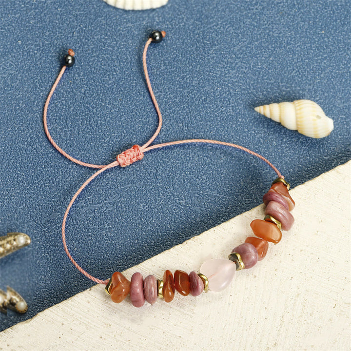 Bracelet de relations en quartz rose, rhodonite et cornaline de Buddha Stones Stones Thinking Of You