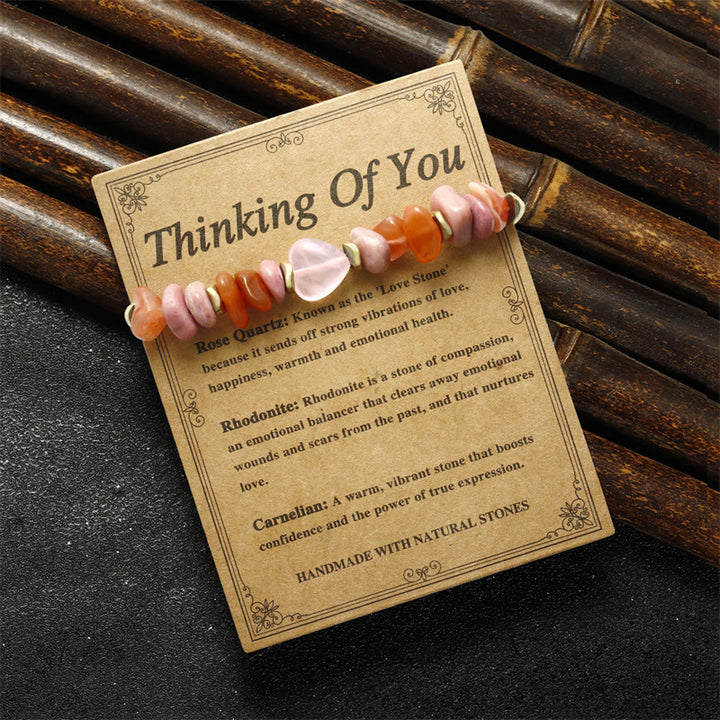 Bracelet de relations en quartz rose, rhodonite et cornaline de Buddha Stones Stones Thinking Of You