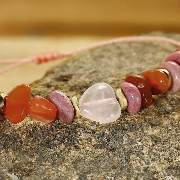 Bracelet de relations en quartz rose, rhodonite et cornaline de Buddha Stones Stones Thinking Of You