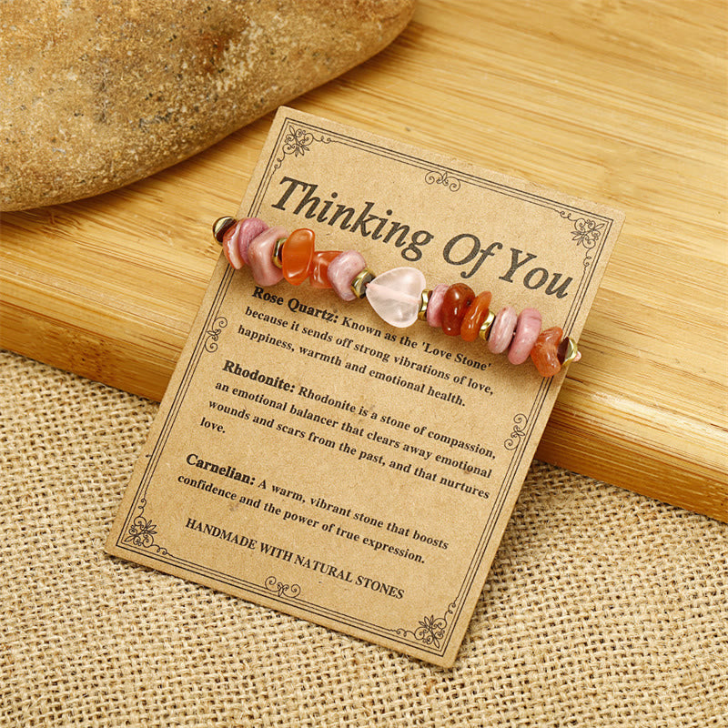 Bracelet de relations en quartz rose, rhodonite et cornaline de Buddha Stones Stones Thinking Of You