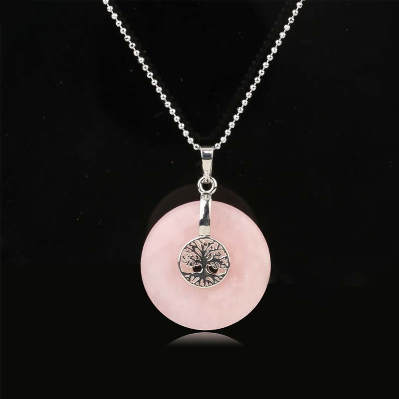 Buddha Stones Divers Cristal Quartz rose Aventurine verte Améthyste L'Arbre de Vie Collier Pendentif Bonté - Quartz rose - image 2