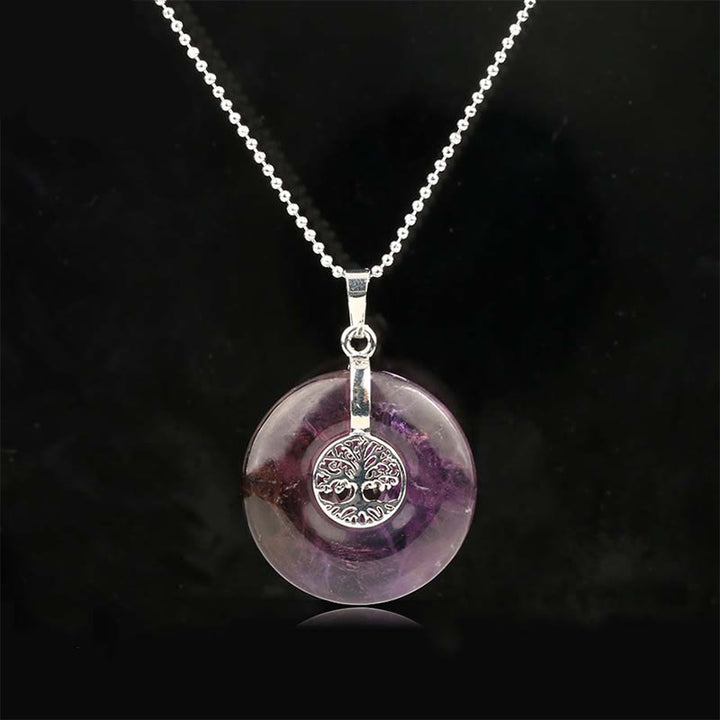 Buddha Stones Divers Cristal Quartz rose Aventurine verte Améthyste L'Arbre de Vie Collier Pendentif Bonté