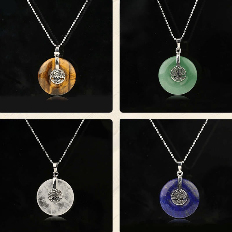 Buddha Stones Divers Cristal Quartz rose Aventurine verte Améthyste L'Arbre de Vie Collier Pendentif Bonté