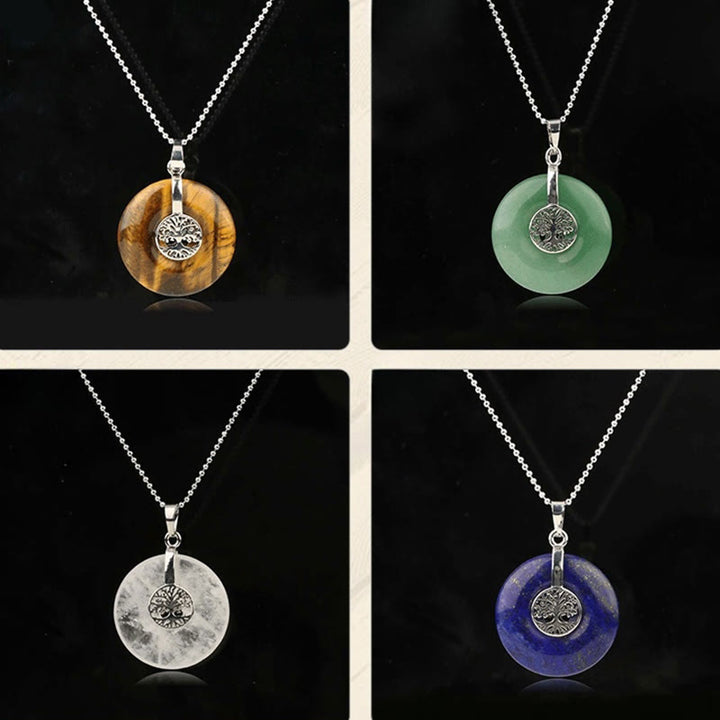 Buddha Stones Divers Cristal Quartz rose Aventurine verte Améthyste L'Arbre de Vie Collier Pendentif Bonté