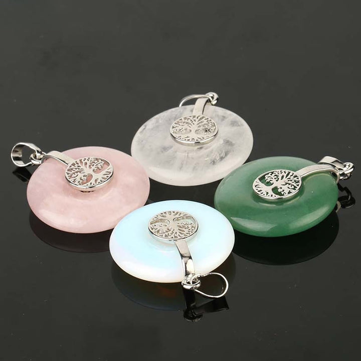 Buddha Stones Divers Cristal Quartz rose Aventurine verte Améthyste L'Arbre de Vie Collier Pendentif Bonté