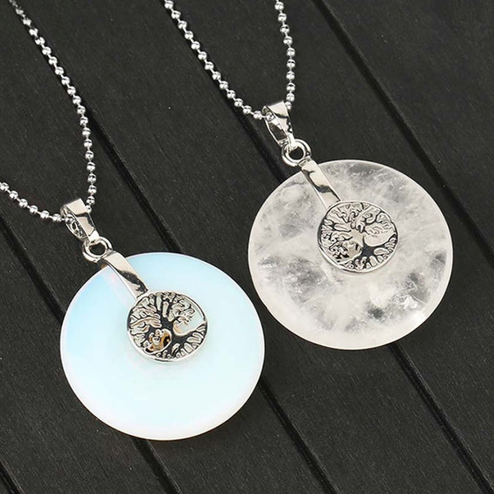 Buddha Stones Divers Cristal Quartz rose Aventurine verte Améthyste L'Arbre de Vie Collier Pendentif Bonté