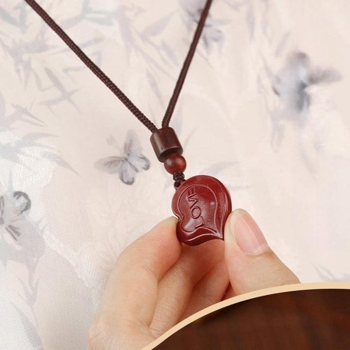 Collier pendentif en forme de cœur en cinabre naturel avec Buddha Stones, 2 pièces, LOVE YOU, bénédiction, couple
