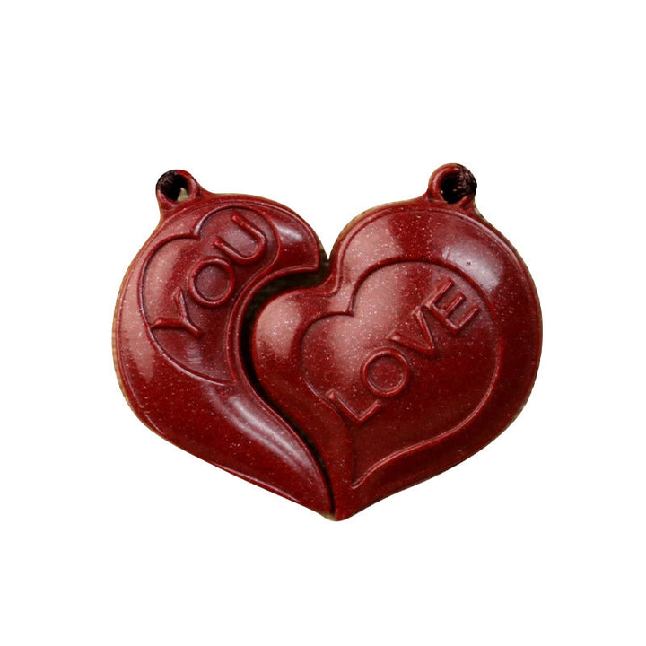 Collier pendentif en forme de cœur en cinabre naturel avec Buddha Stones, 2 pièces, LOVE YOU, bénédiction, couple