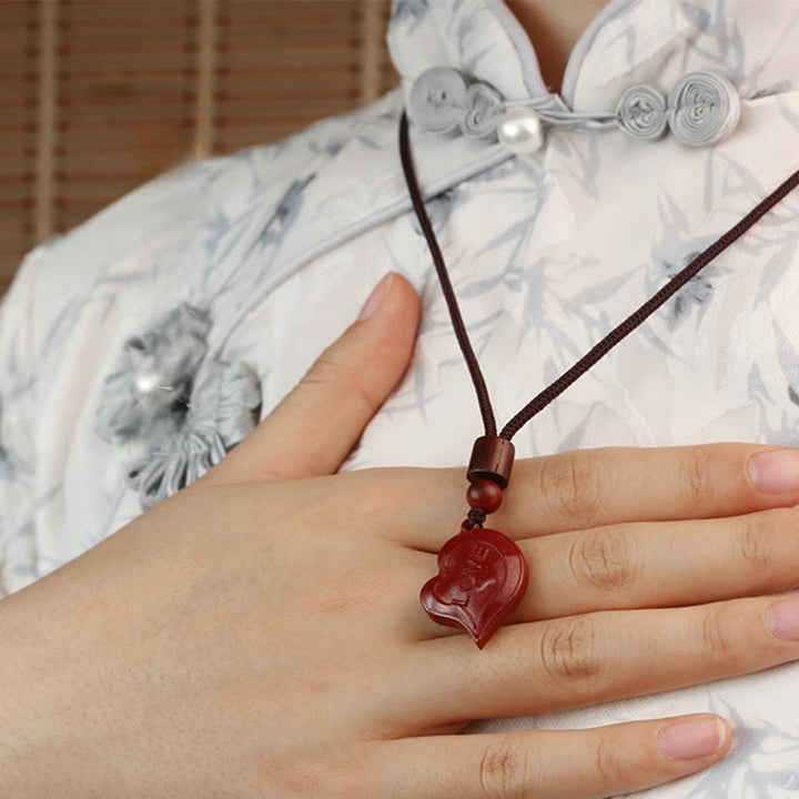 Collier pendentif en forme de cœur en cinabre naturel avec Buddha Stones, 2 pièces, LOVE YOU, bénédiction, couple