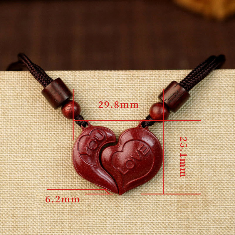 Collier pendentif en forme de cœur en cinabre naturel avec Buddha Stones, 2 pièces, LOVE YOU, bénédiction, couple