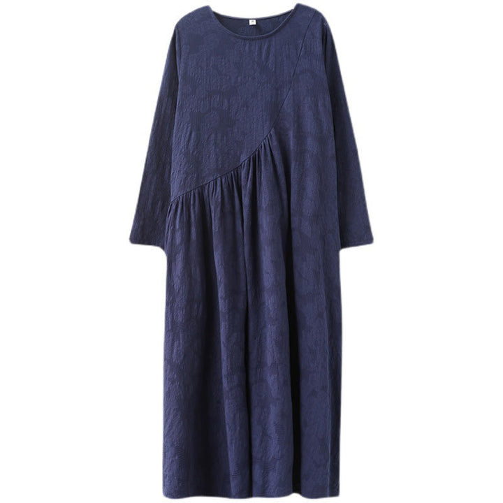 Robe mi-longue en coton et lin à manches longues et poches pour femme, motif jacquard simple Buddha Stones - image 28