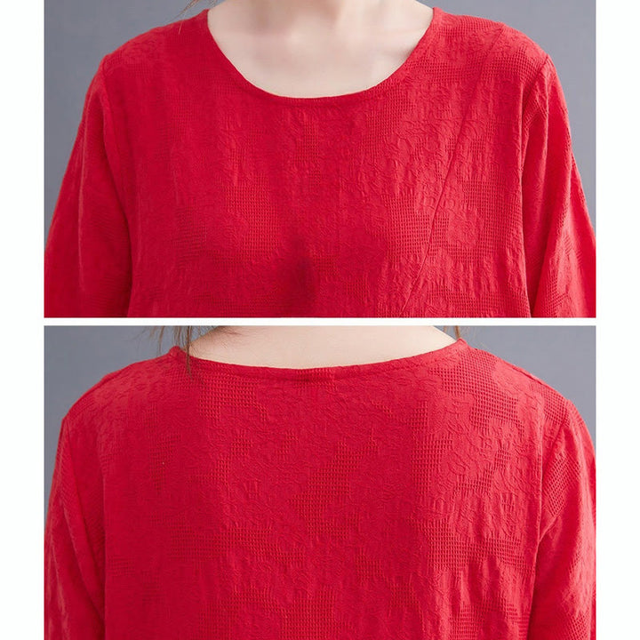 Robe mi-longue en coton et lin à manches longues et poches pour femme, motif jacquard simple Buddha Stones - image 17