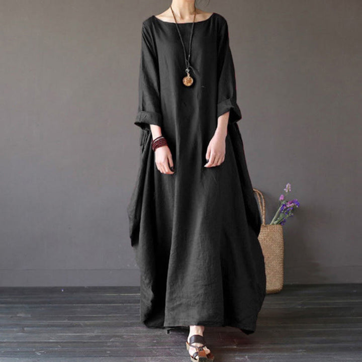 Robe longue en coton à manches trois-quarts et motif Buddha Stones pour femme - Noir - US16，UK/AU20，EU48 (5XL) - image 11
