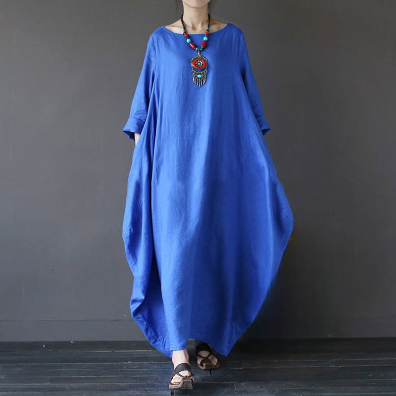 Robe longue en coton à manches trois-quarts et motif Buddha Stones pour femme - Bleu - US16，UK/AU20，EU48 (5XL) - image 9