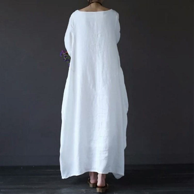 Robe longue en coton à manches trois-quarts et motif Buddha Stones pour femme - image 2