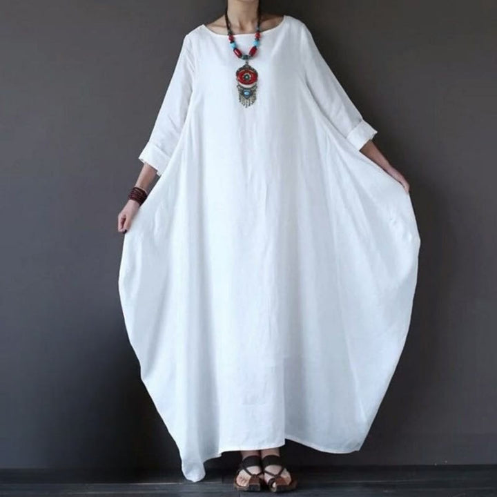 Robe longue en coton à manches trois-quarts et motif Buddha Stones pour femme - image 3