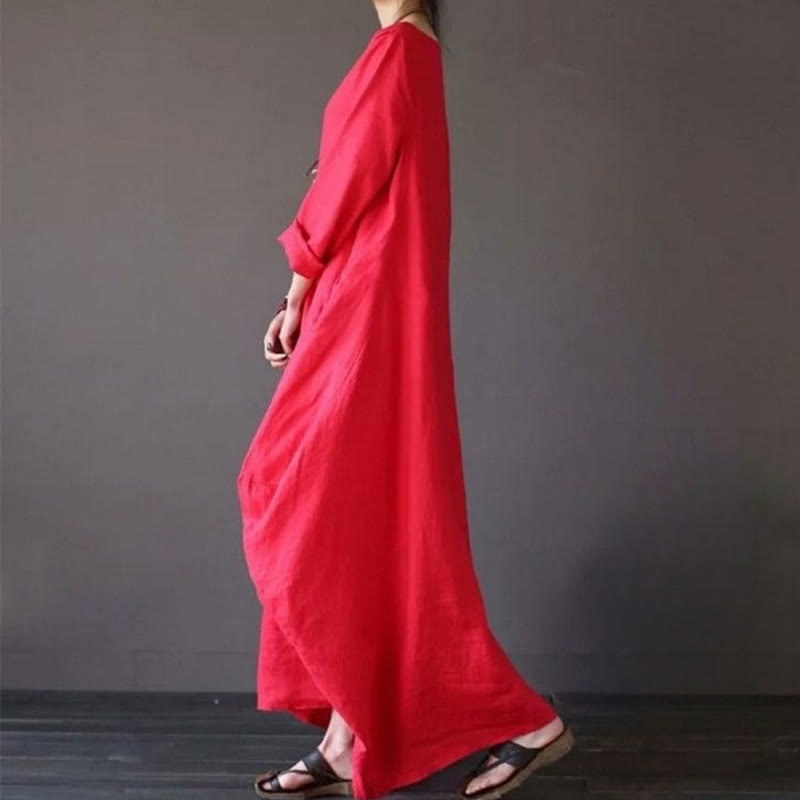 Robe longue en coton à manches trois-quarts et motif Buddha Stones pour femme - image 7