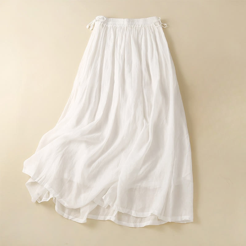 Jupe femme unie à lacets et taille élastique avec poches Buddha Stones - Blanc - US8-10，UK/AU12-14，EU40-42 (2XL) - image 10
