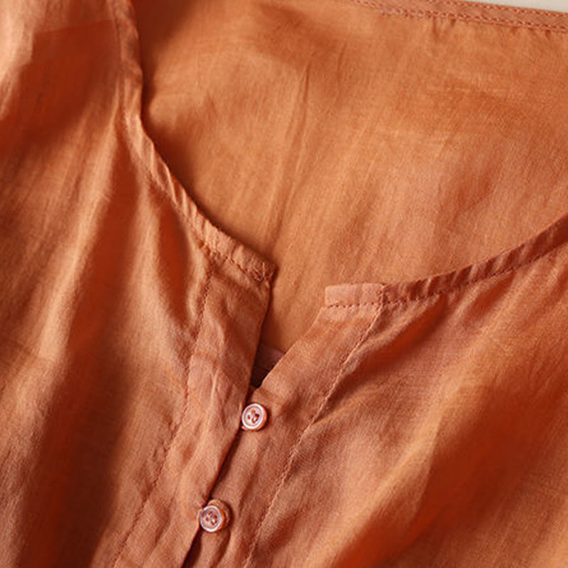 Robe mi-longue en coton à manches 9/4 et poches, broderie géométrique de Buddha Stones